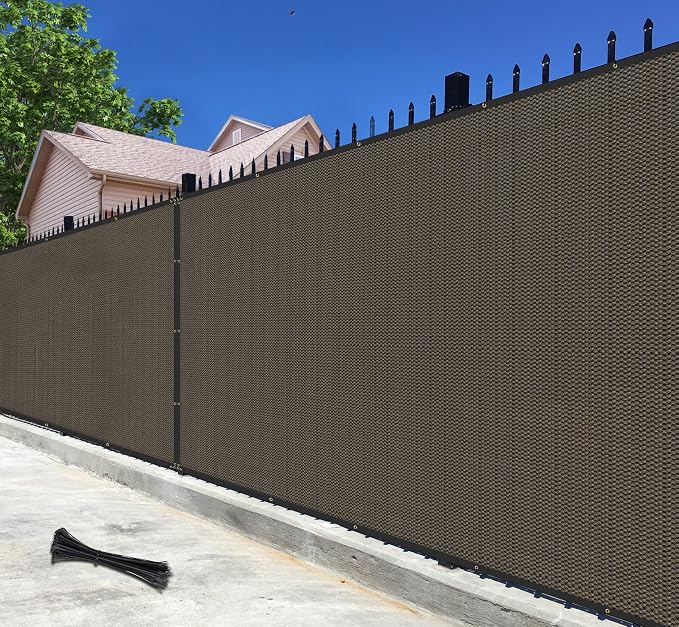 Bynbbur 6'x99' Privacy Fence Screen Net Fencing 90% Privacy Blockage Windscreen Fence Cover with Copper Grommet for Patio Backyard Garden Swimming Pool, Zip Ties Included, Brown