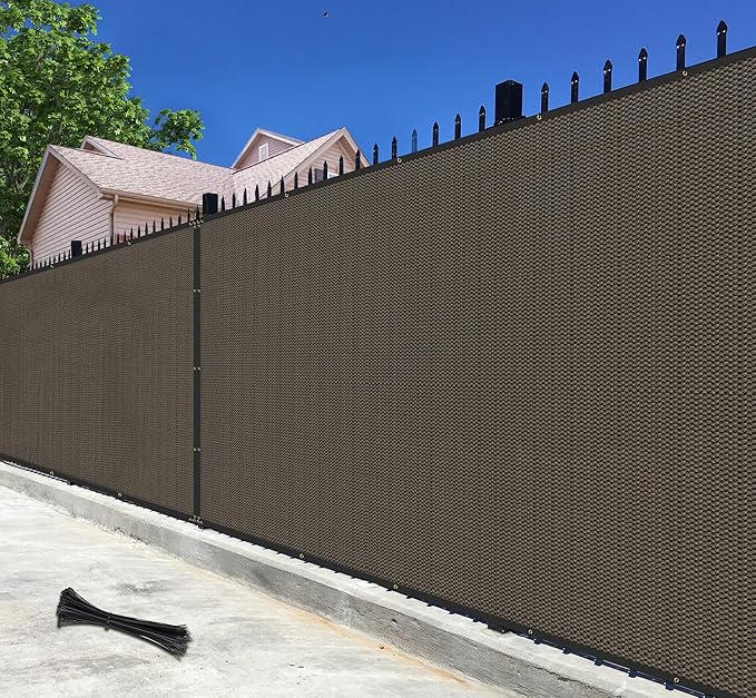 Bynbbur 6'x220' Privacy Fence Screen Net Fencing 90% Privacy Blockage Windscreen Fence Cover with Copper Grommet for Patio Backyard Garden Swimming Pool, Zip Ties Included, Brown