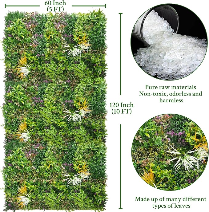 ODTORY Artificial Greenery Grass Wall Panels: 60'' x 120'' UV-Anti Faux Greenery Ivy Privacy Fence Screen Backdrop Boxwood Vine Leaf Hedges for Patio, Balcony, Garden, Green Decor