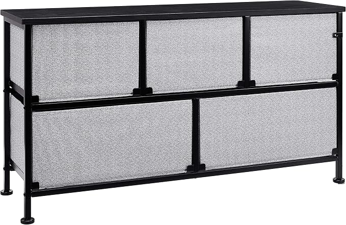 Amazon Basics Extra Wide Fabric 5-Drawer Storage Organizer Unit for Bedroom Closet, Black