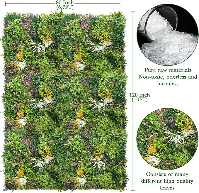 ODTORY Artificial Greenery Grass Wall Panels: 80" x 120" UV-Anti Faux Greenery Ivy Privacy Fence Screen Backdrop Boxwood Vine Leaf Hedges for Patio, Balcony, Garden, Green Decor