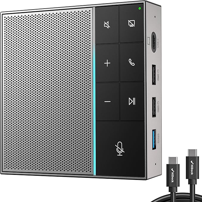 HiDock Conference Speaker and Microphone with Mute/Project, Enhanced Voice Pickup & Full Duplex Noise Cancelling Speakerphone, Omnidirectional USB C Speaker for Home Office Meeting-Grey