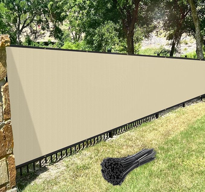 Windscreen4less 4' x 48' Privacy Fence Screen Heavy Duty Windscreen Fencing Mesh Fabric Shade Net Cover with Brass Grommtes for Outdoor Wall Garden Yard Pool Deck Beige